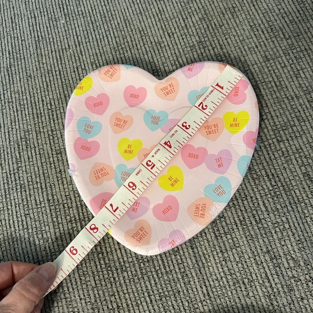 Heart-Shaped Plates and Napkin Set with Colorful conversation Hearts NEW